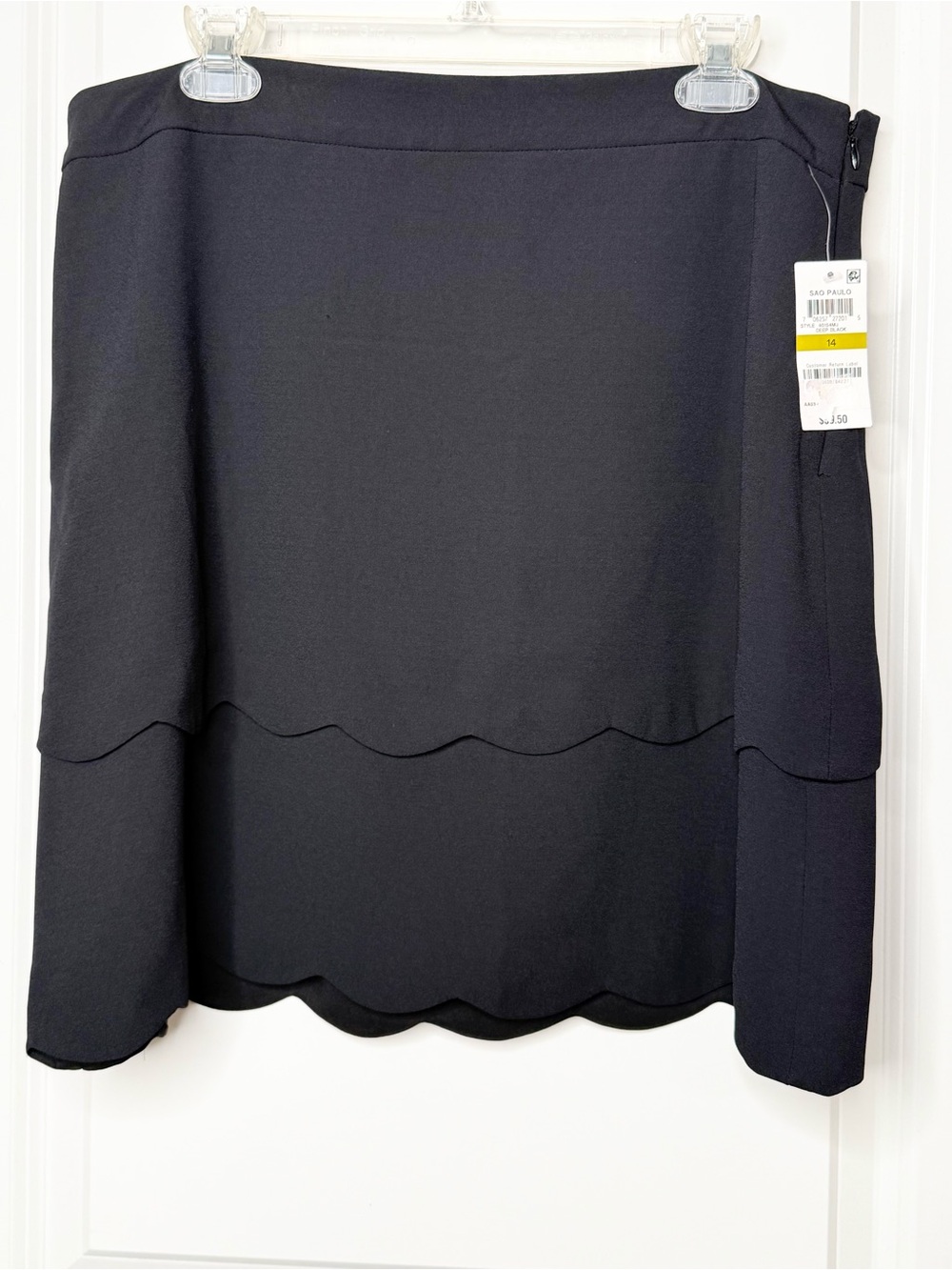 Maison Jules Skirt Size 14 Black Scalloped Tiered A Line NWT Career Dressy